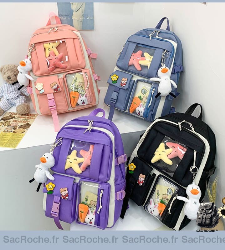 Sac À Dos Oxford 4 Pièces Avec Porte-Clés Peluche Enfant