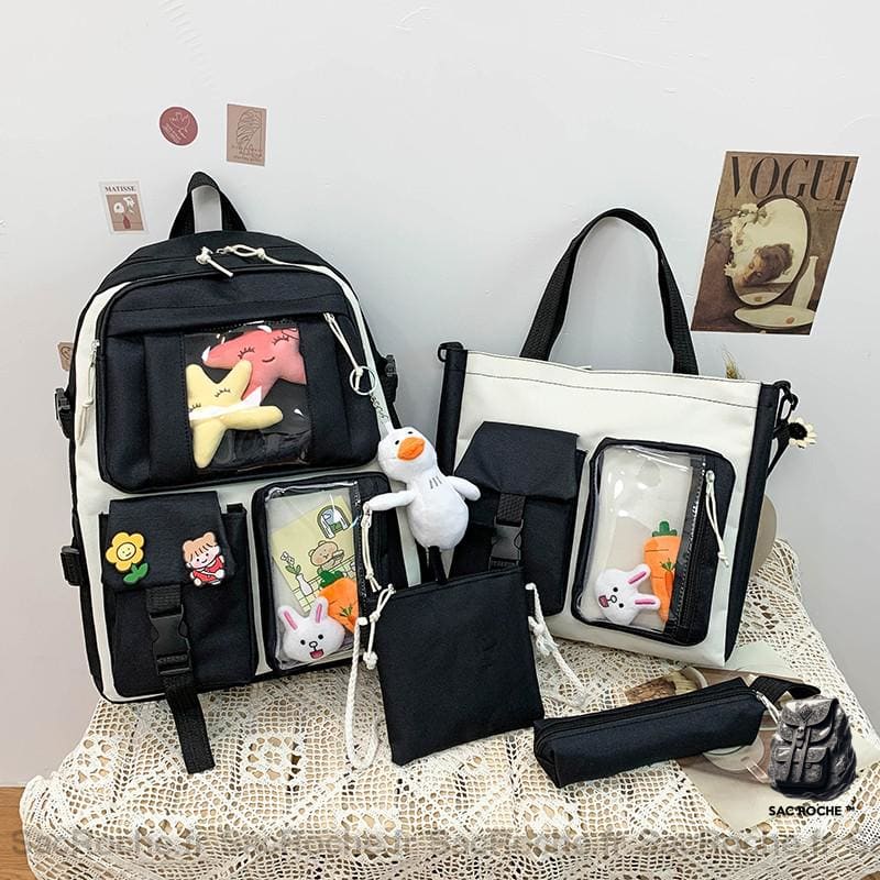 Sac à dos en tissu Oxford quatre pièces avec porte-clés peluche 4.jpg