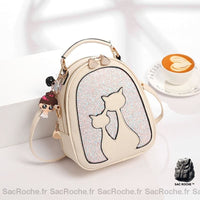 Sac à dos paillettes chat simili cuir - modèle Beige - Sac Roche ™