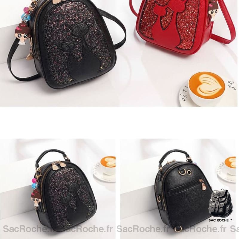 Sac À Dos Paillettes Chat Simili Cuir Enfant