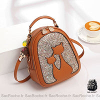 Sac à dos paillettes chat simili cuir - modèle Marron - Sac Roche ™