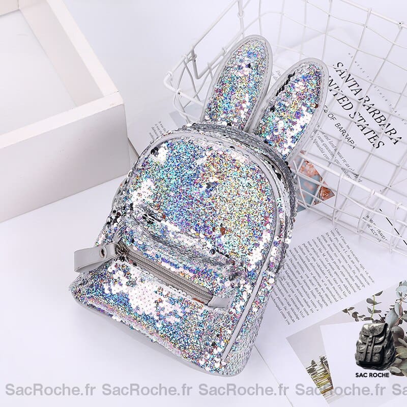 Sac à dos à paillettes avec oreilles de lapin - Argent - Sac à dos pour enfants Produit
