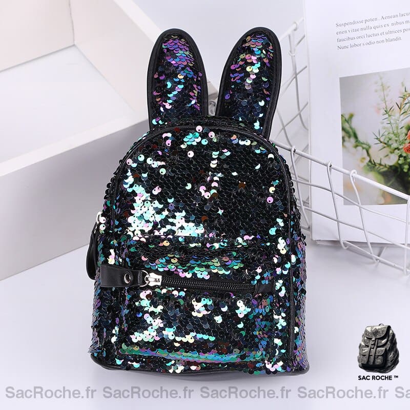 Sac à dos à paillettes avec oreilles de lapin - Noir - Sac à main Sac à dos