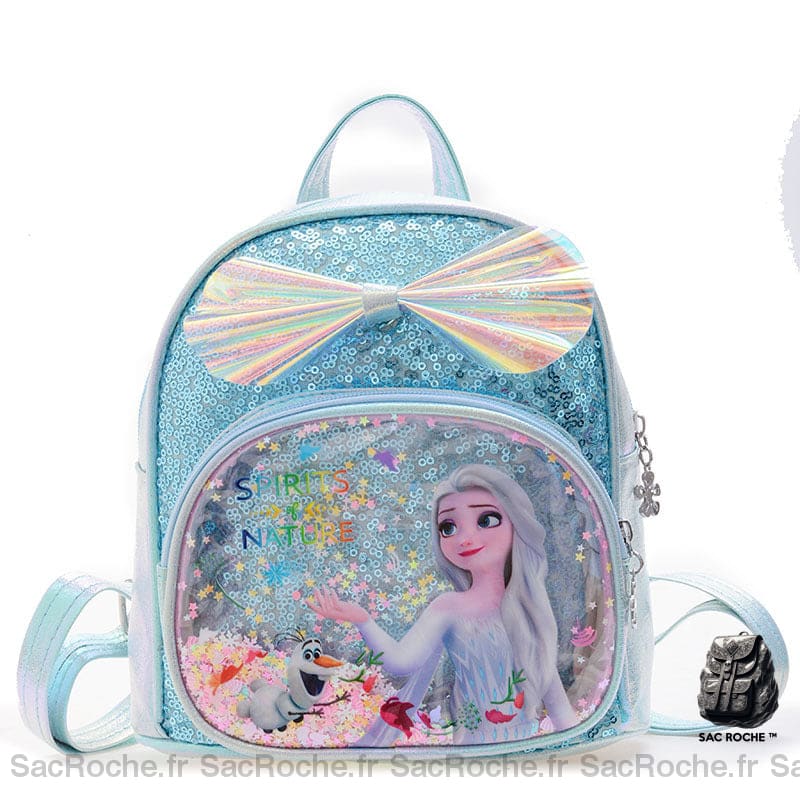 Sac à dos à paillettes la reine des neiges Elsa bleu avec un fond blanc
