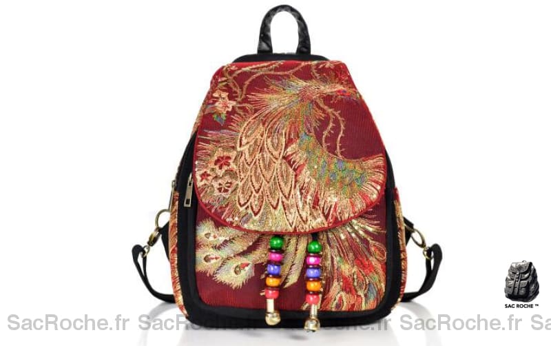 Sac à dos vintage femme à paillettes marron avec un fond blanc