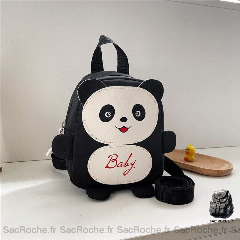 Petit sac à dos d'écolier panda noir avec un fond blanc