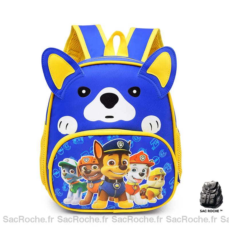 Sac à dos à design chien motif Pat Patrouille bleu et jaune avec un fond blanc