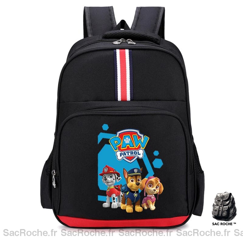 Sac à dos Pat Patrouille motif rayure noir et rouge