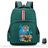 Sac à dos Pat Patrouille motif rayure vert avec un fond blanc