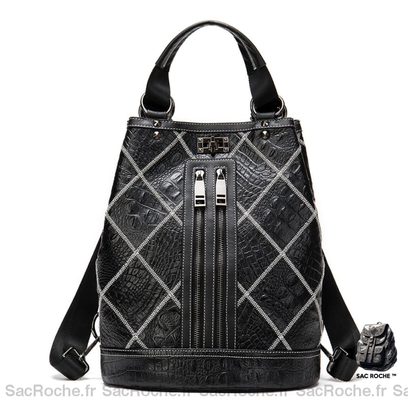 Sac À Dos Patchwork Cuir Femme Noir Satin