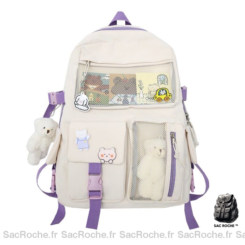 Sac à dos avec petite peluche ours pour filles violet