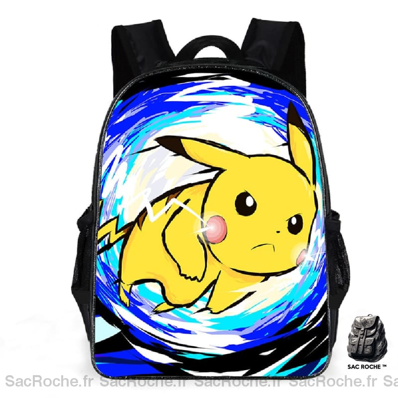 Sac à dos Pikachu bleu et jaune avec un fond blanc