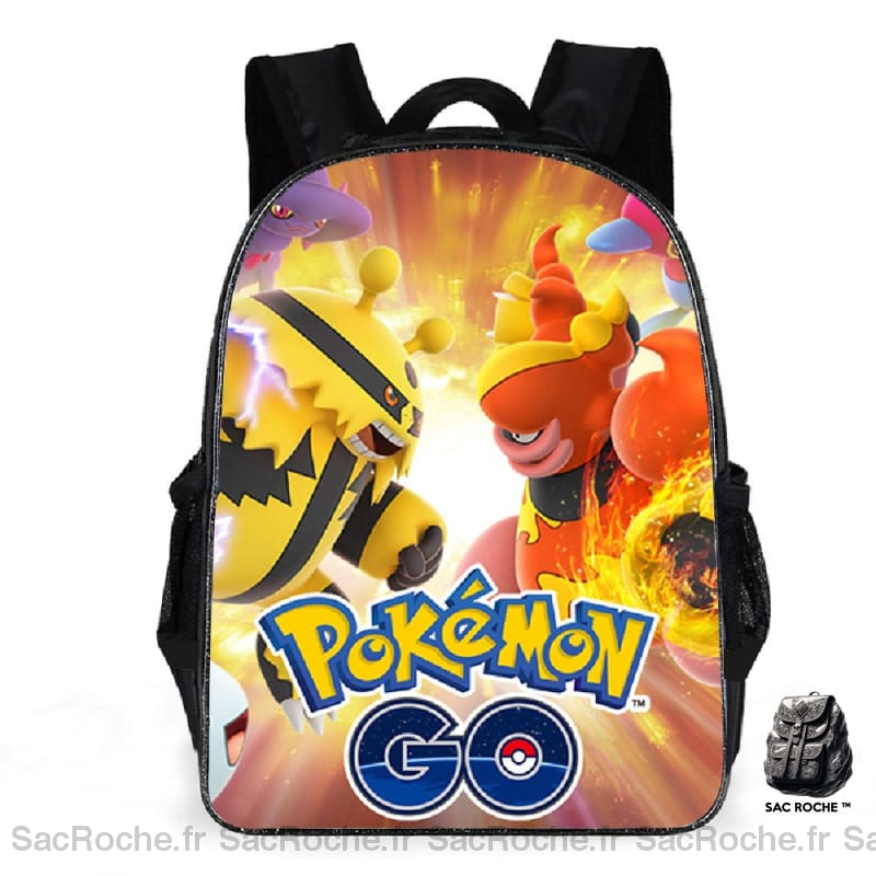 Sac à dos Pokémon Go orange et jaune avec un fond blanc