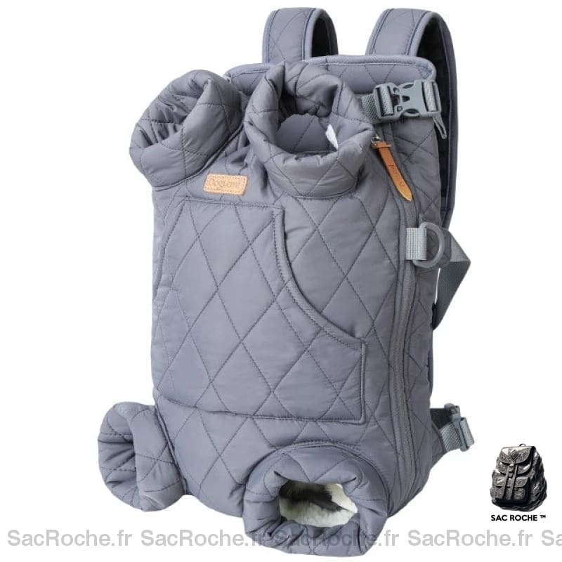 Sac à dos pour chien en matière polaire gris avec un fond blanc