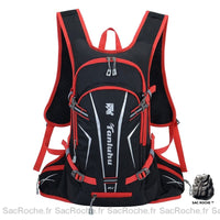 Sac à dos réfléchissant noir et rouge avec un fond blanc