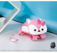 Sac à dos renard 3D rose avec un fond bleu