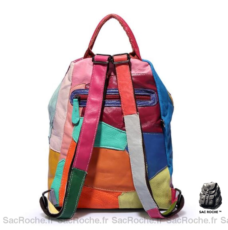 Sac À Dos Rétro Cuir Patchwork Coloré Femme