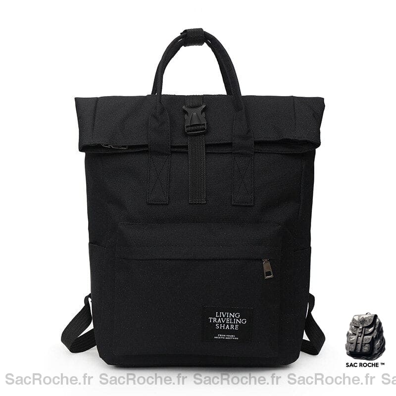 Sac à dos d'ordinateur Rolltop pour femme noir avec un fond blanc