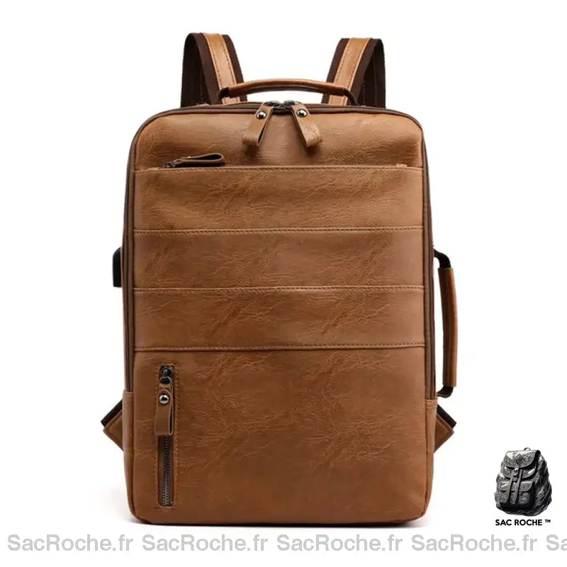 Sac À Dos Simili Cuir Homme Brun Clair Sac