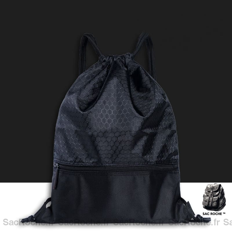 Sac à dos souple à cordons noir avec un fond blanc et noir