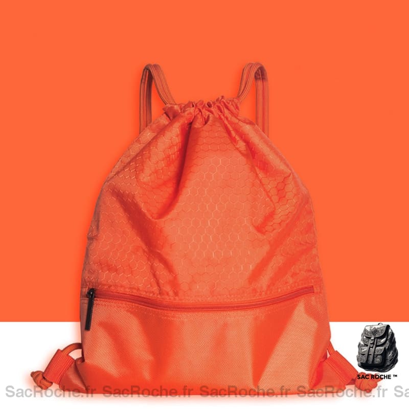 Sac à dos souple à cordons orange avec un fond blanc et orange