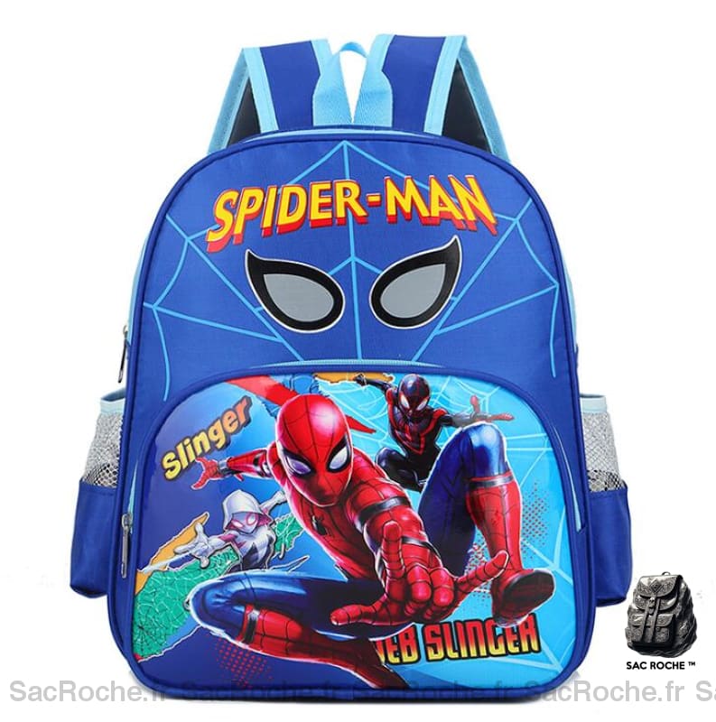 Sac à dos d'école Spiderman et ses amis bleu avec un fond blanc