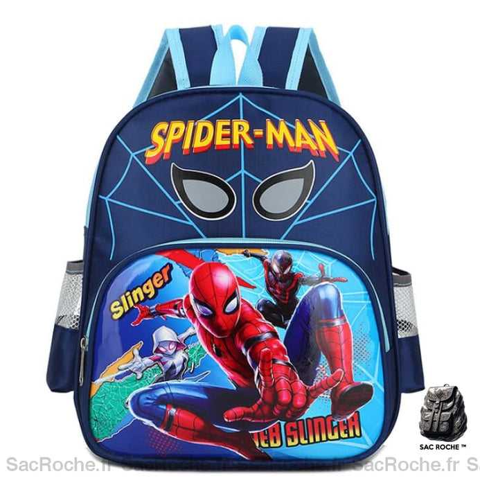 Sac à dos d'école Spiderman et ses amis bleu avec un fond blanc