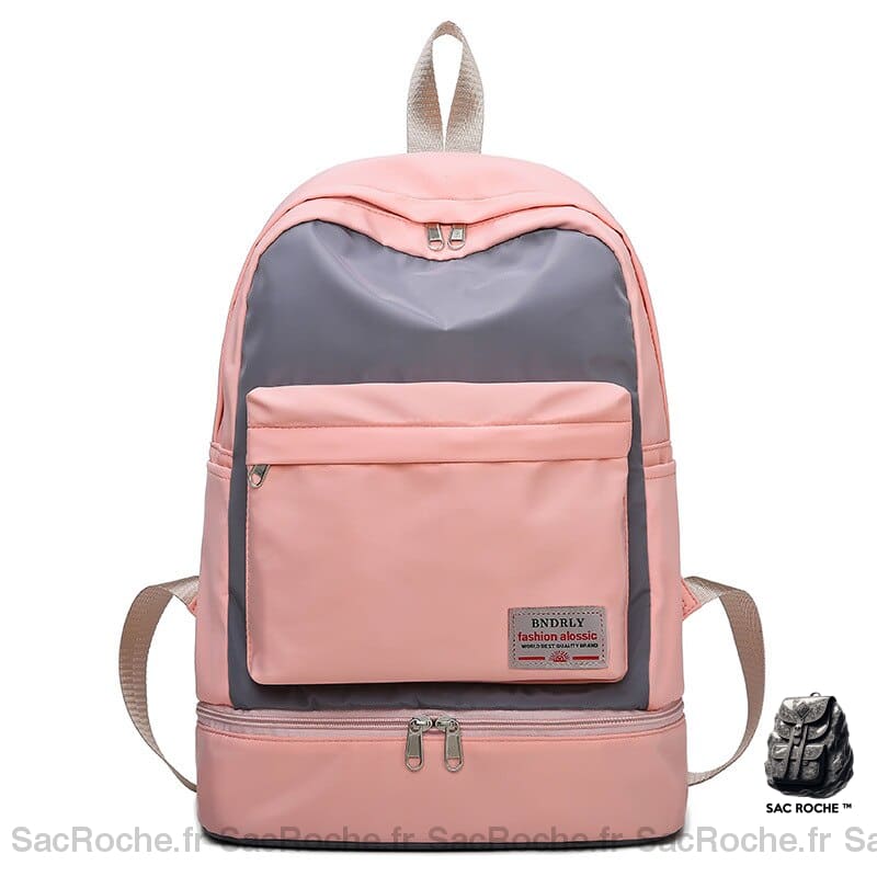 Sac à dos sport avec compartiment chaussure rose et gris avec un fond blanc