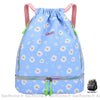 Sac à dos étanche de sport pour femmes bleu avec des fleures blanches