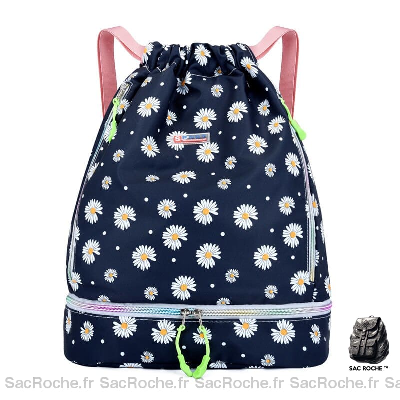 Sac à dos étanche de sport pour femmes bleu avec des fleurs et un fond blanc