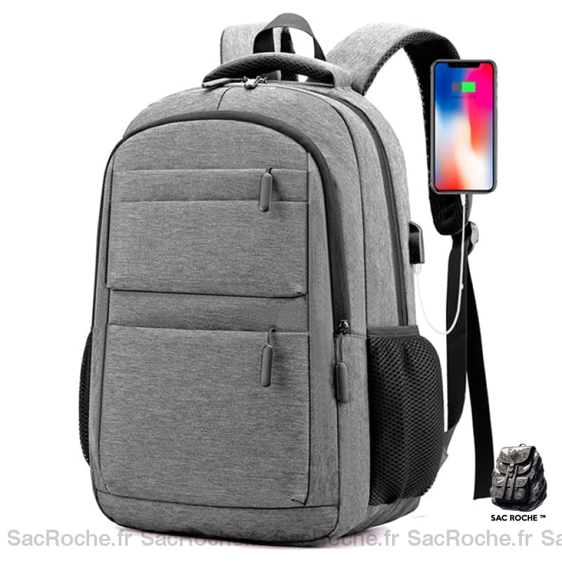 Sac À Dos Tendance Et Robuste - Poches Multiples Collège/Lycée Gris Clair Sac A Dos Ordinateur