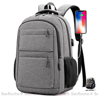 Sac à Dos Tendance et Robuste - Poches Multiples - Collège/Lycée - modèle Gris clair - Sac Roche ™