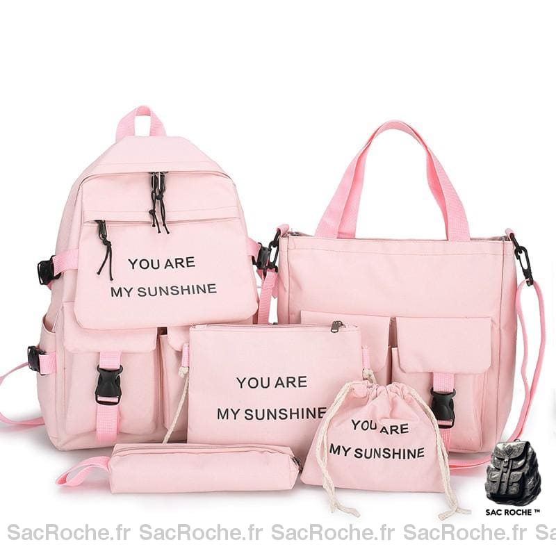 Ensemble de sac à dos en toile pour adolescentes et femmes rose avec un fond blanc