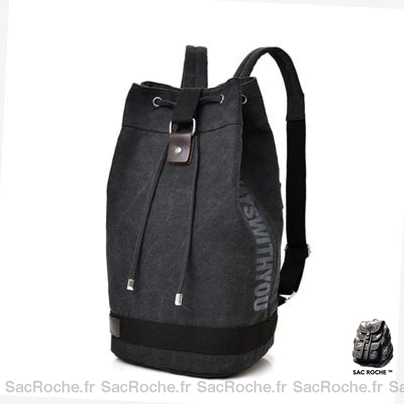 Sac à dos en toile style matelot noir avec un fond blanc