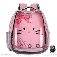 Sac à dos transparent motif dessin animé pour chat rose avec un fond blanc