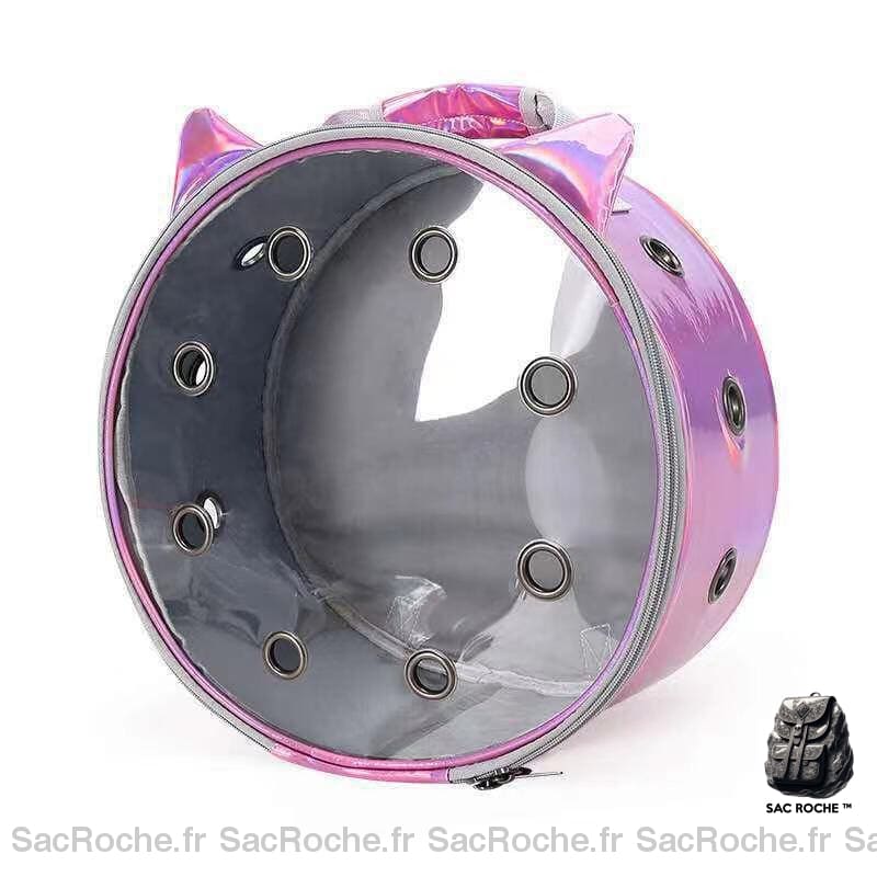 Sac à dos circulaire transparent pour animal transparent et rose avec un fond blanc