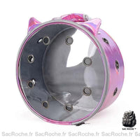 Sac à dos circulaire transparent pour animal transparent et rose avec un fond blanc