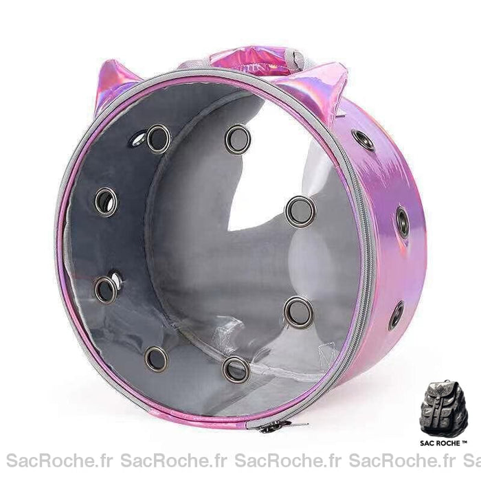 Sac à dos circulaire transparent pour animal transparent et rose avec un fond blanc