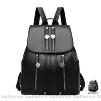 Sac à Dos Trapèze Femme Rabat Gris - modèle Noir - Sac Roche ™