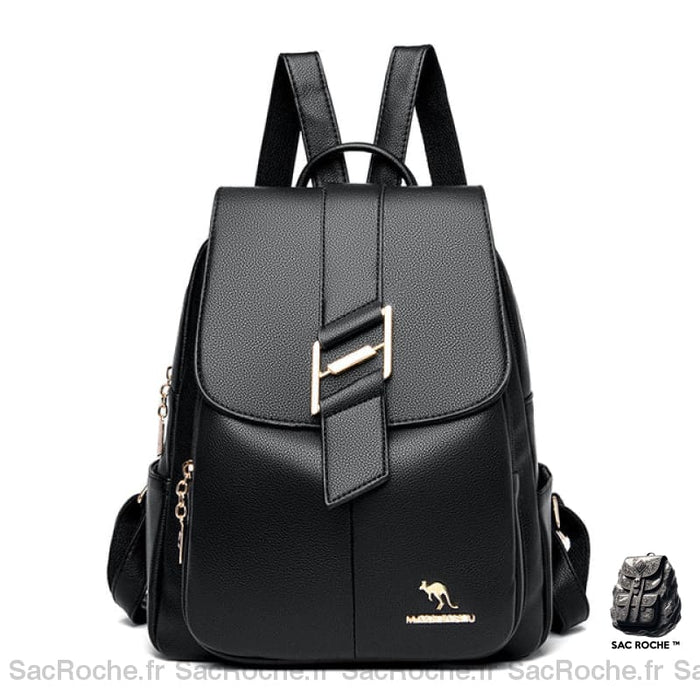 Sac À Dos Urbain Femme Cuir Noir Noir Sac A