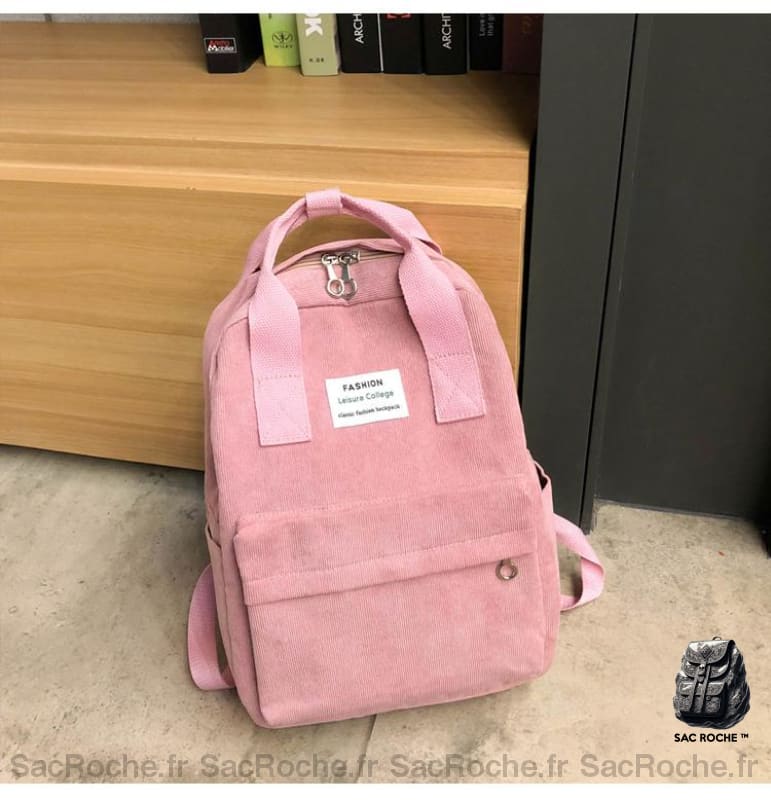 Sac à dos ordinateur femme en velours côtelé - Rose - Sac à dos scolaire Sac à dos