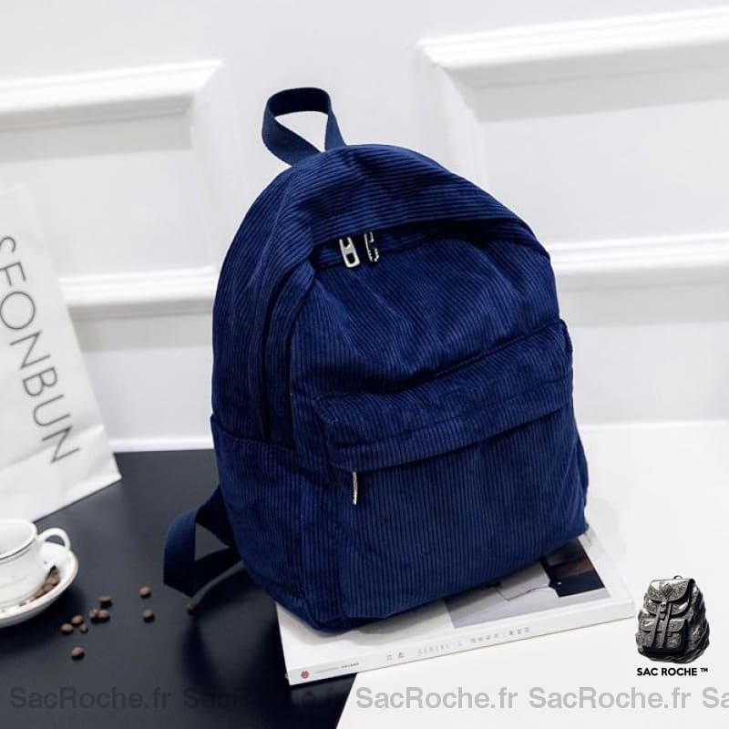 Sac à dos femme en velours côtelé - Bleu - Sac à dos Sac à dos scolaire