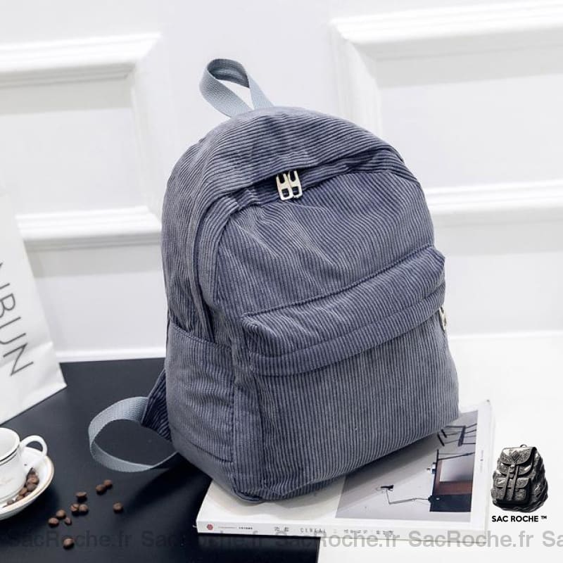 Sac à dos femme en velours côtelé - Gris - Sac à dos scolaire Sac à dos