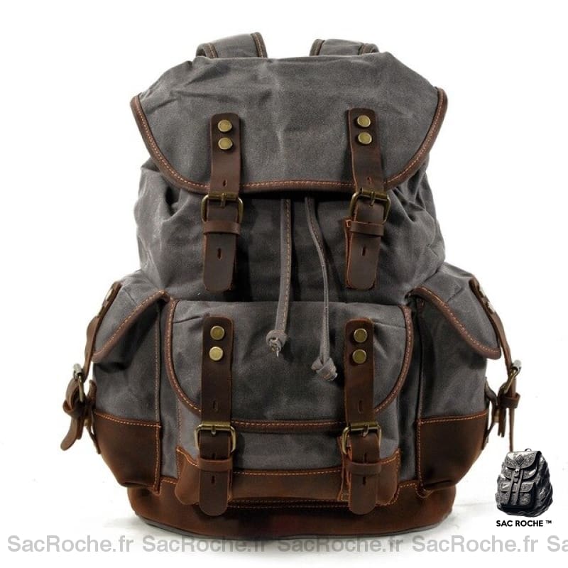 Sac à dos à sacoche vintage - Gris - Sac à dos Cuir