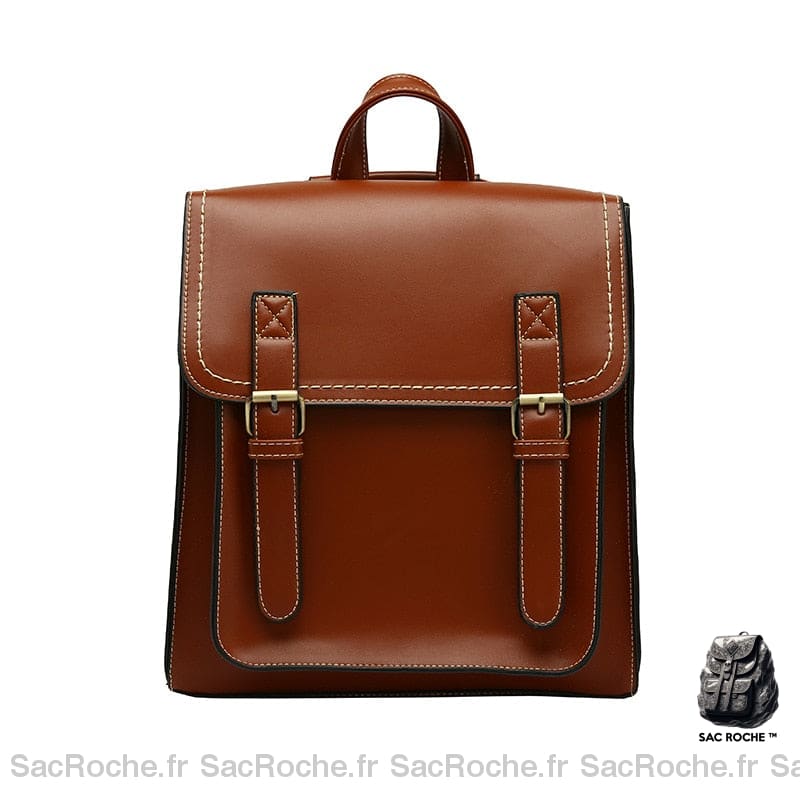 Sac à dos cartable style vintage marron avec un fond blanc