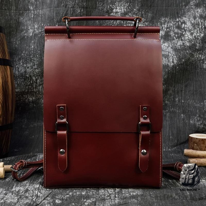 Sac à dos cartable vintage en cuir - Rouge - Sac à main Cuir