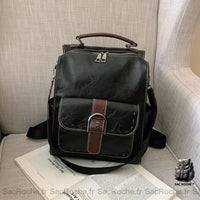 Sac à dos vintage en simili cuir - modèle Noir - Sac Roche ™
