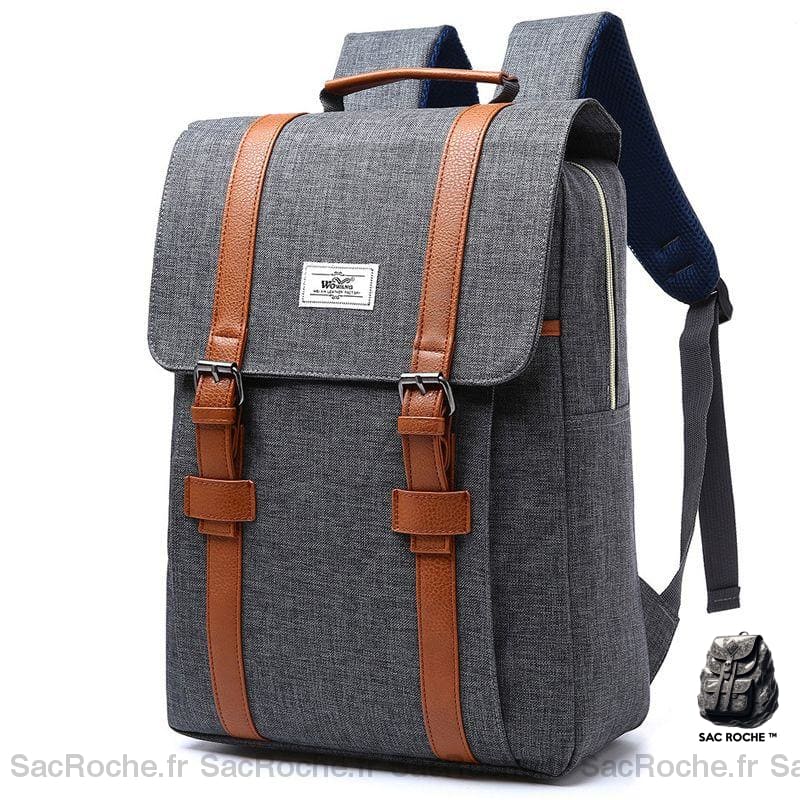 Sac à dos en tissu style vintage - Gris - Sac à dos scolaire Sac à main