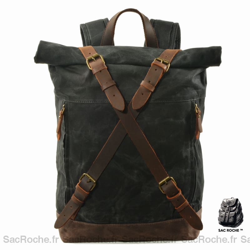 Sac À Dos Vintage En Toile Et Cuir Noir Sac Homme