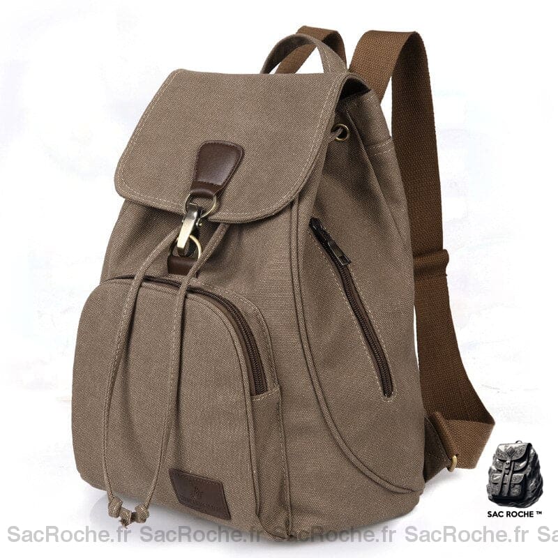 Sac à dos style vintage en toile marron avec un fond blanc